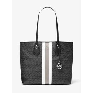 Michael Kors Eva Large Logo Stripe Tote Bag in Black White